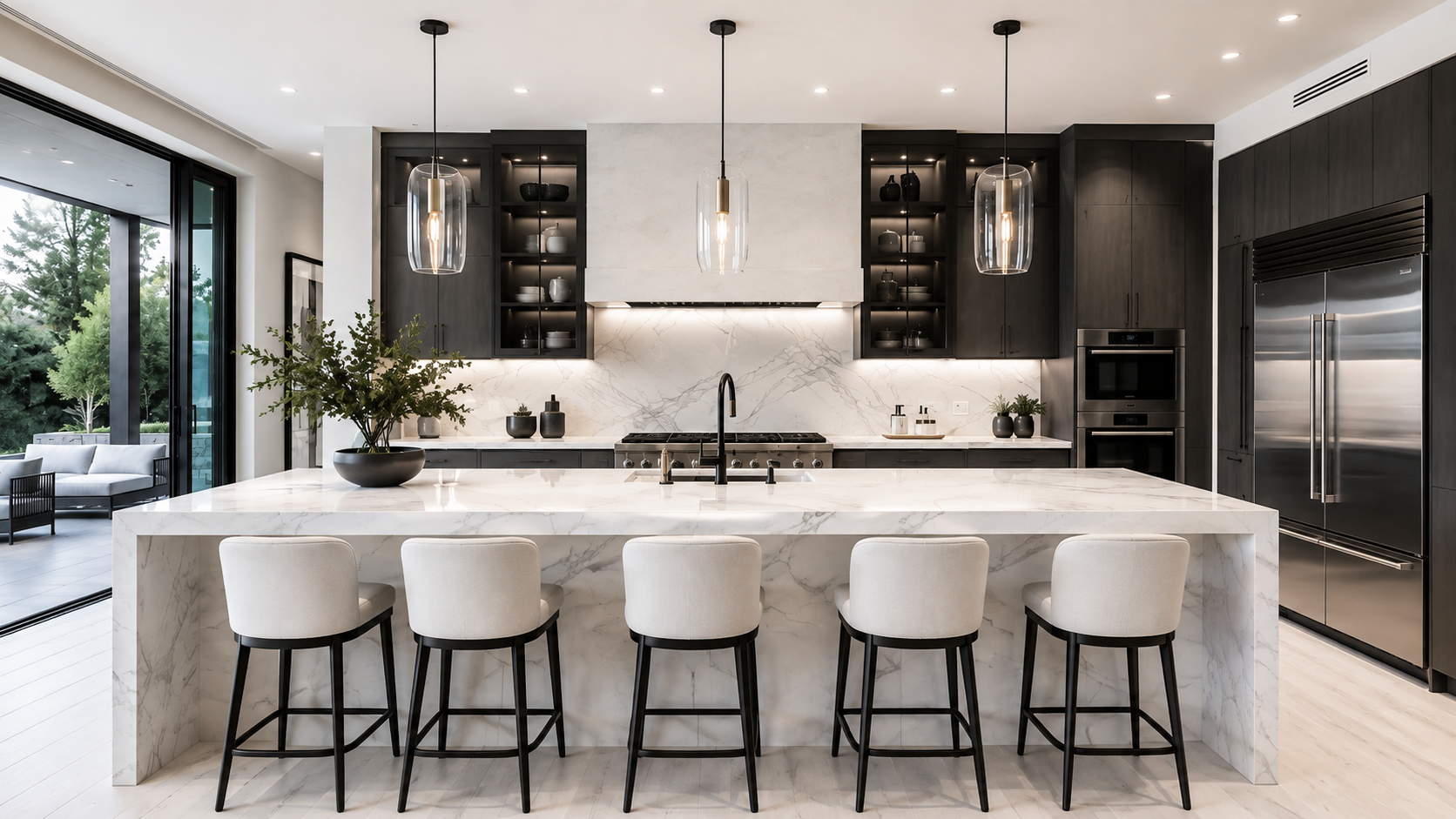 Charcoal and white marble luxury kitchen